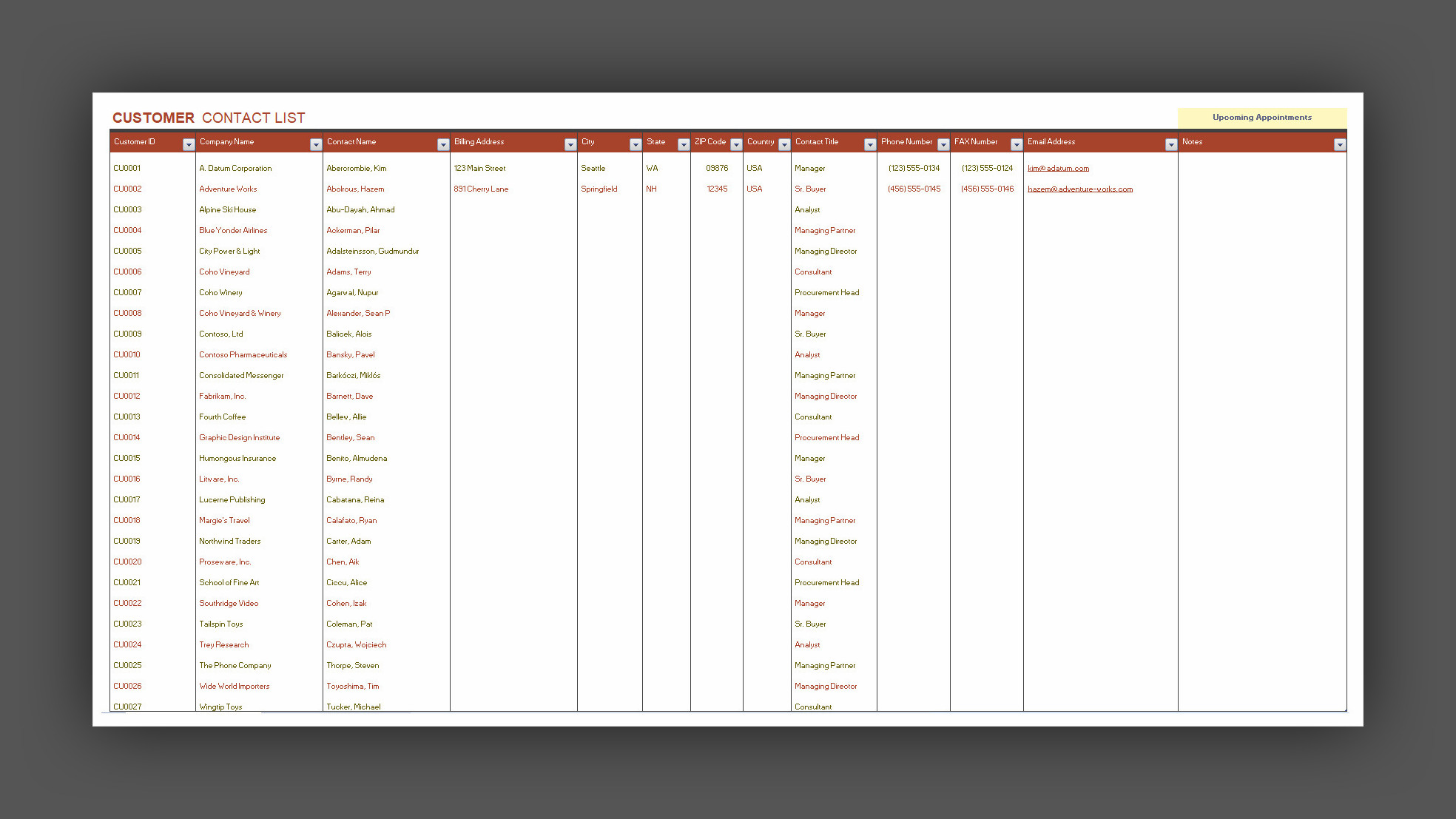 Contact List Template