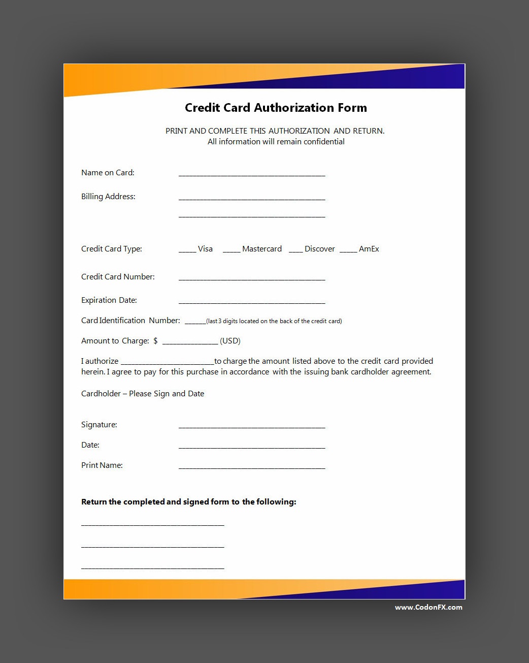 Credit Card Authorization Form