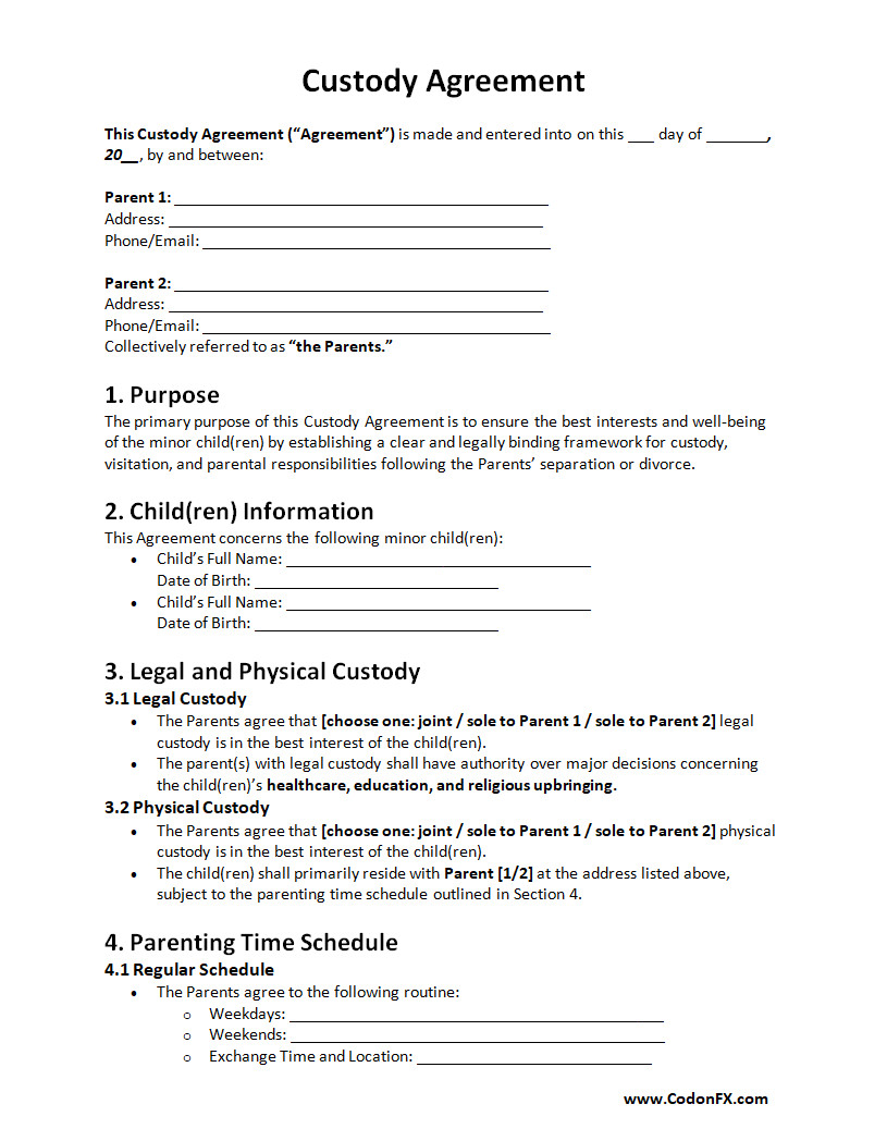 Custody Agreement Template