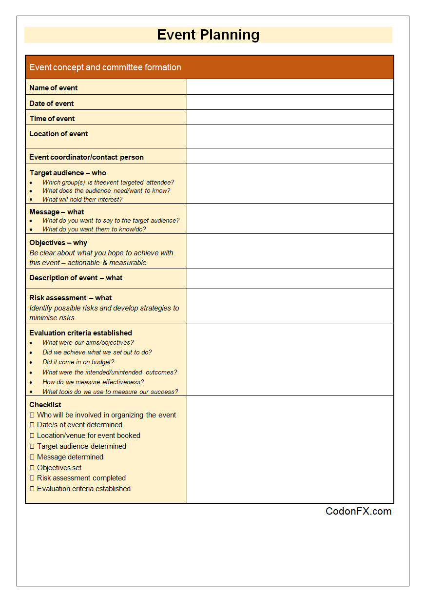 Free Printable Event Planning Template Word