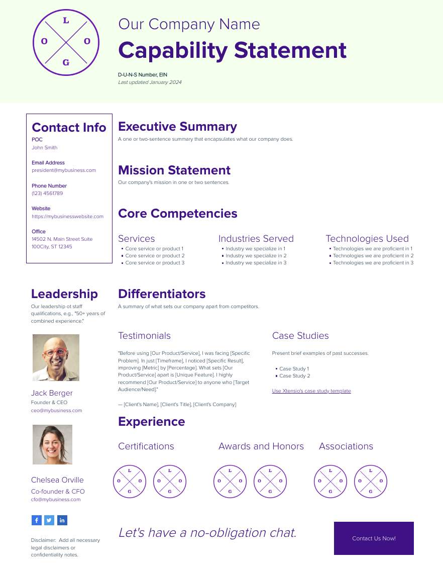 Example Capability Statement Template Example Capability Statement Template