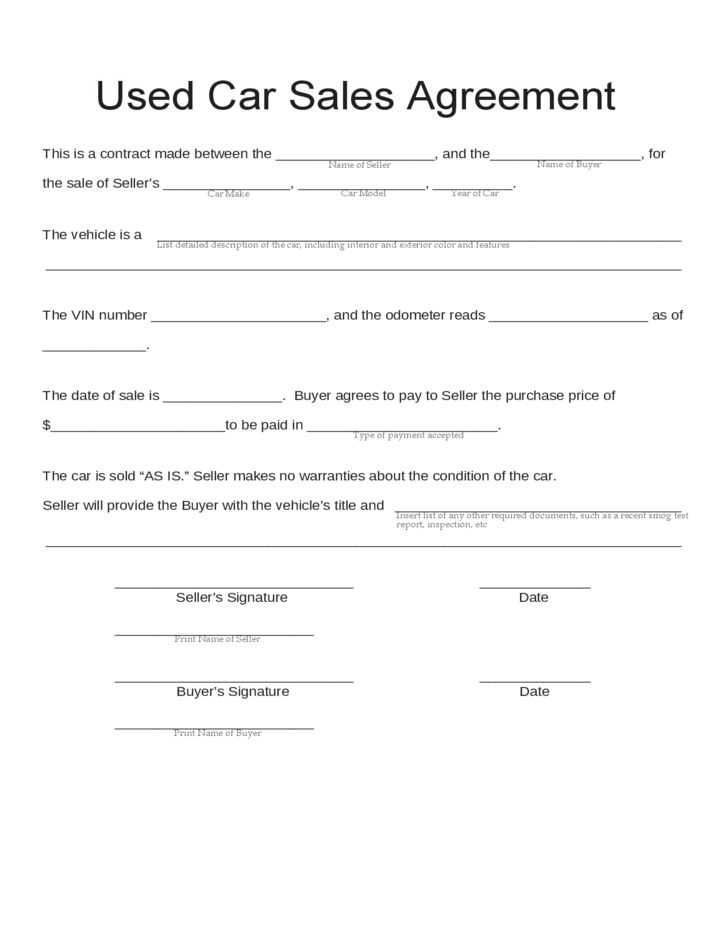 Example Car Buying Agreement Template Example Car Buying Agreement Template