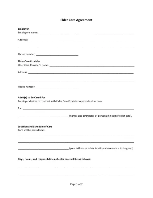 Example Caregiver Agreement Template Example Caregiver Agreement Template
