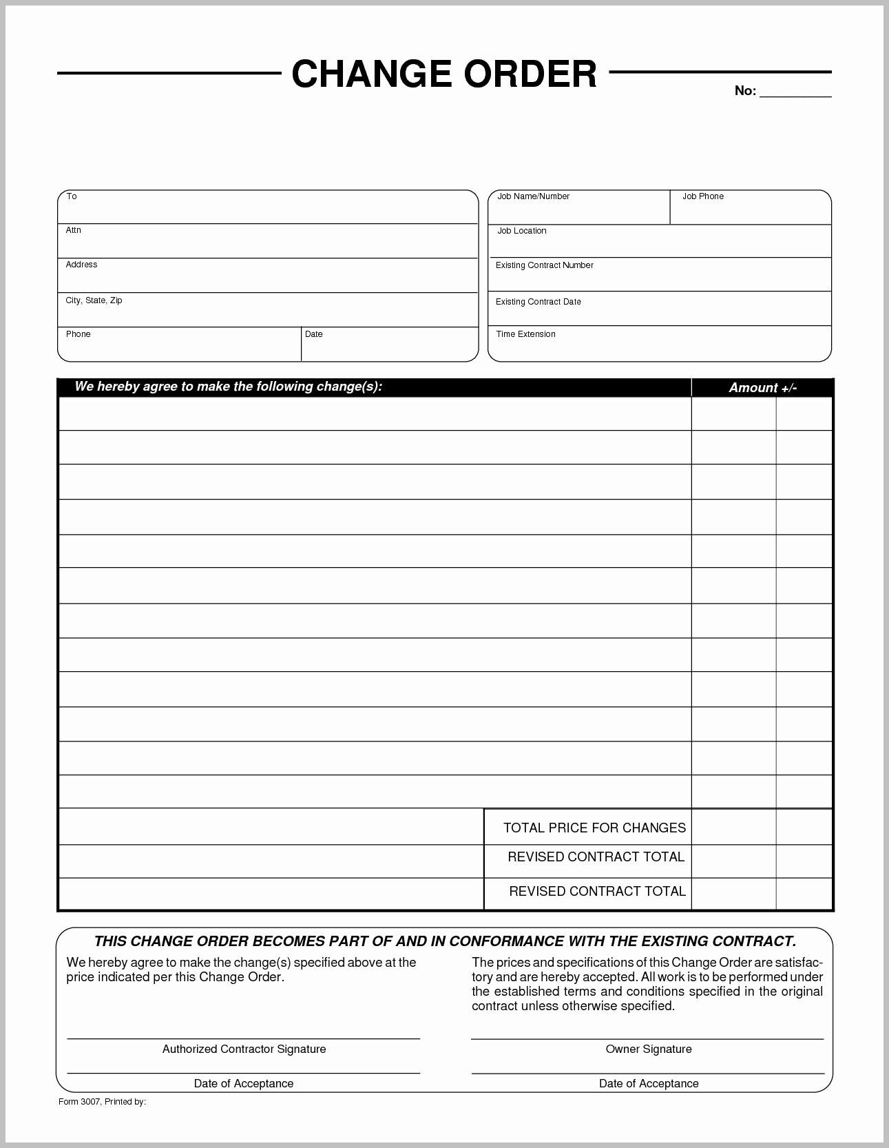 Example Change Order Template Example Change Order Template