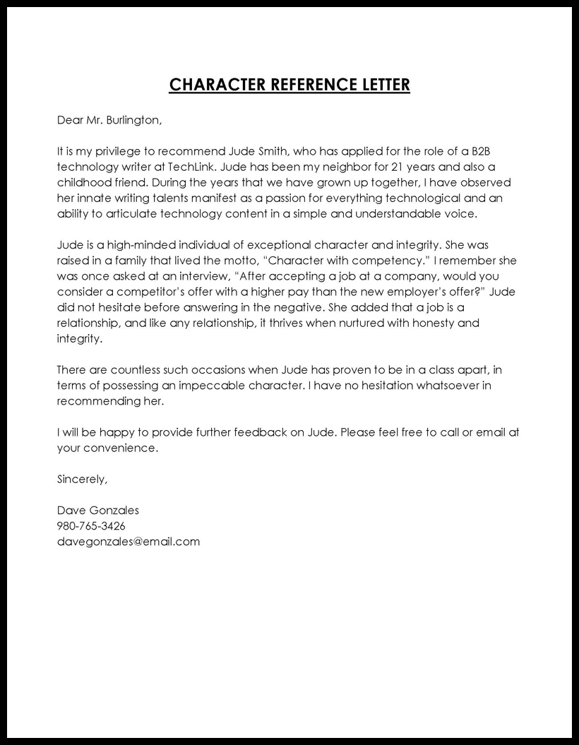 Example Character Reference Letter Template Example Character Reference Letter Template