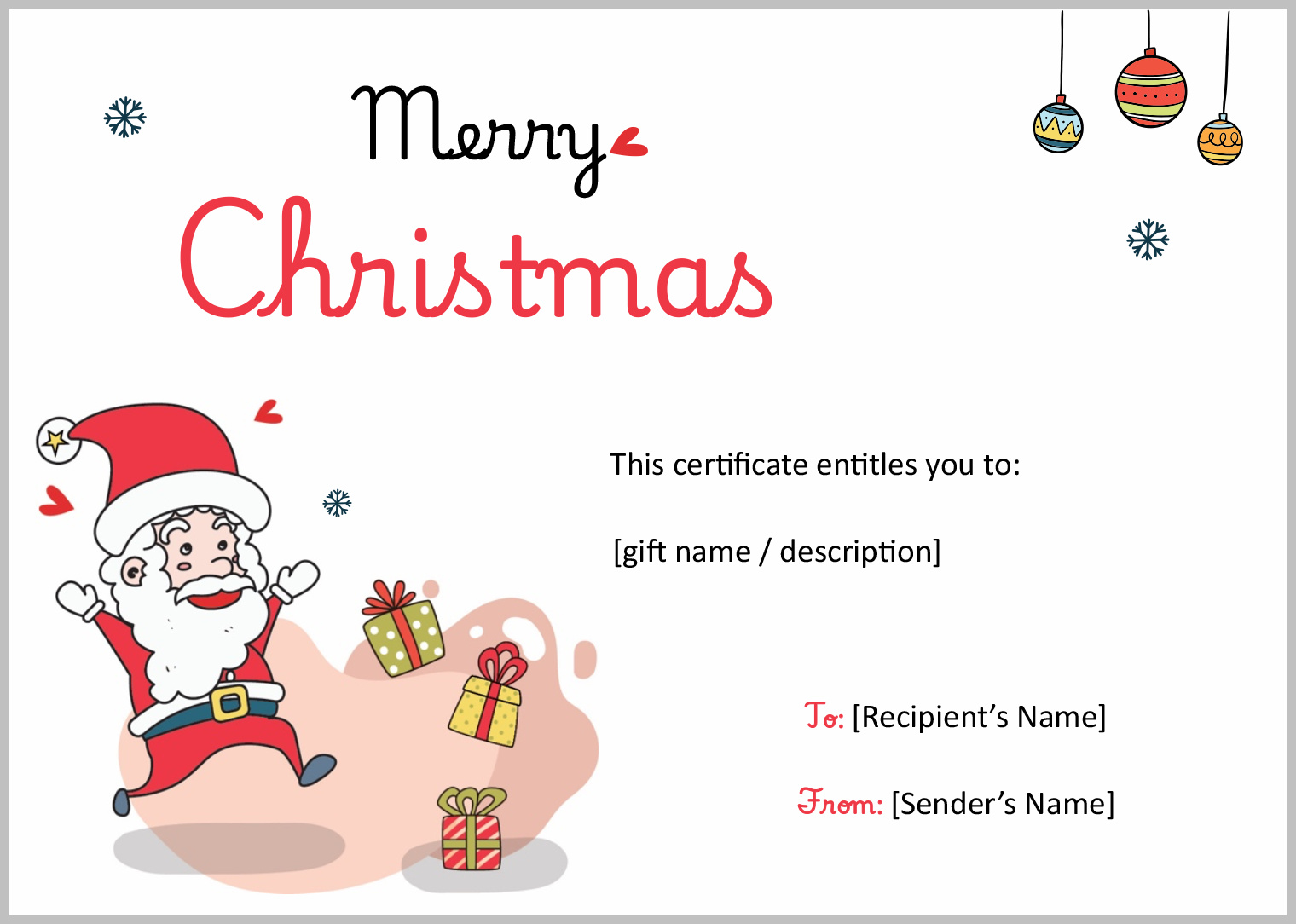 Example Christmas Gift Certificate Template Example Christmas Gift Certificate Template