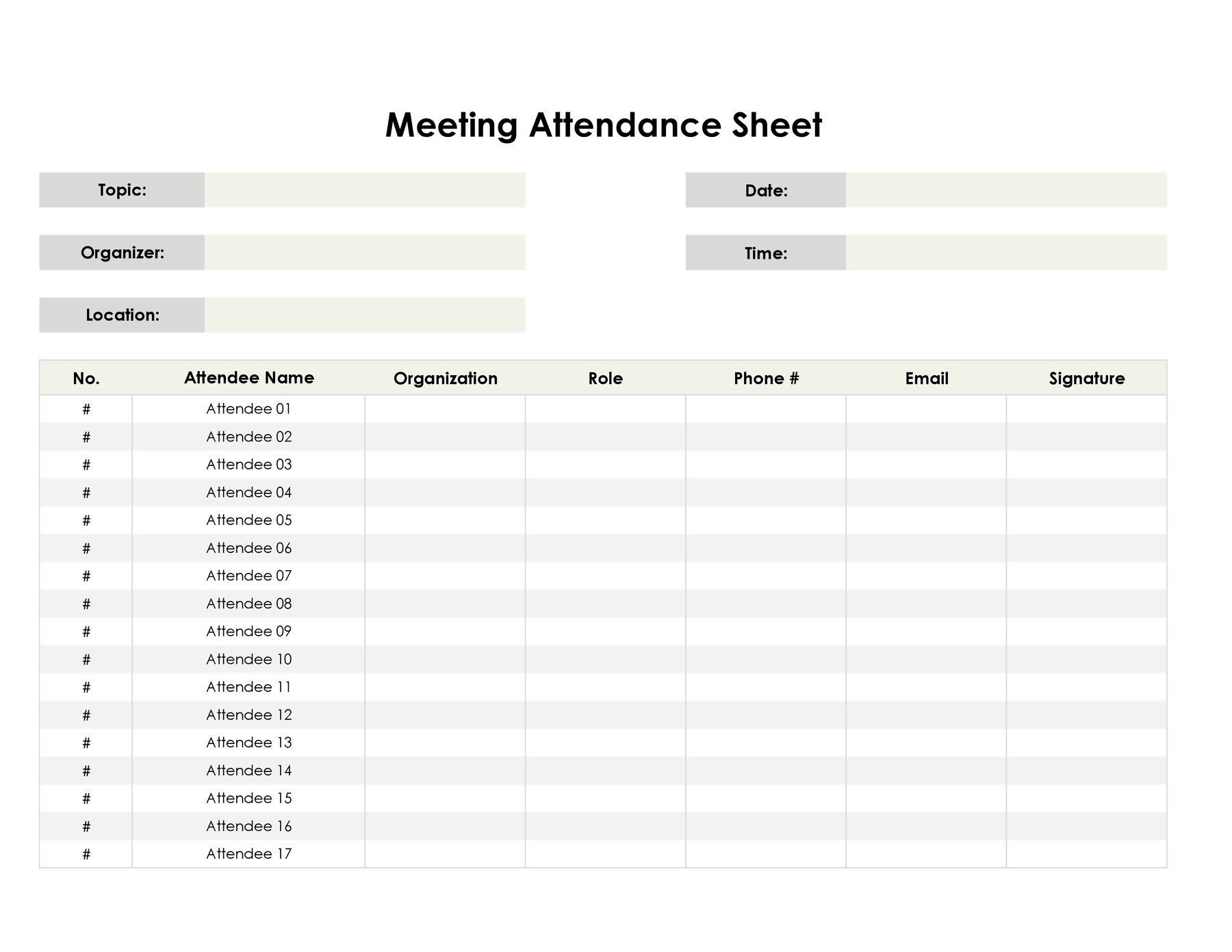 Example of Attendance Tracker Template