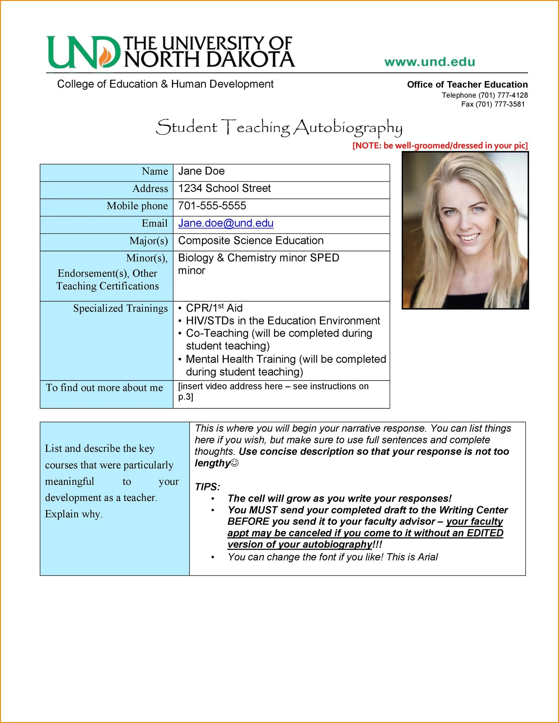Example of Autobiography Template