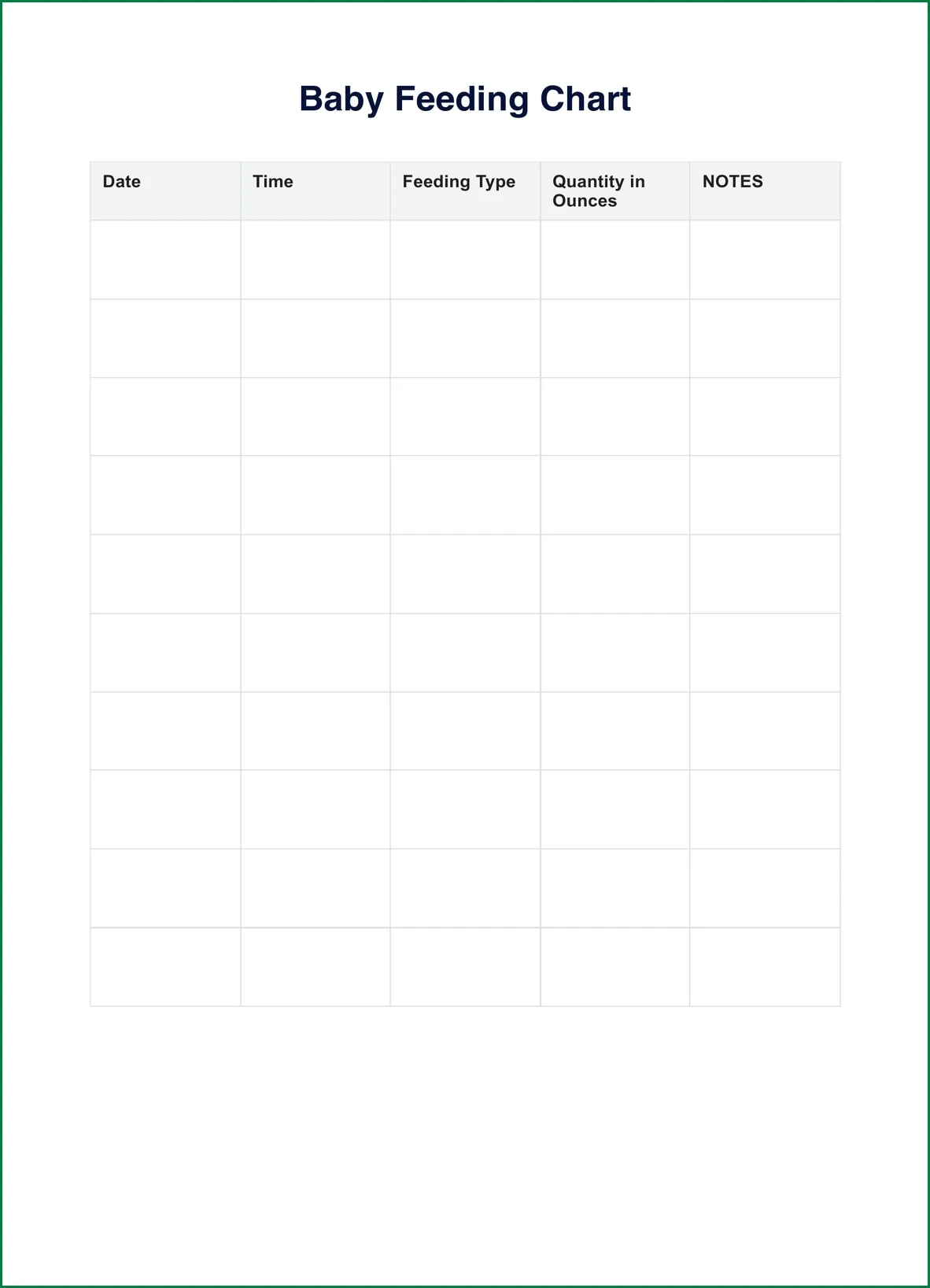 Example of Baby Feeding Chart Template