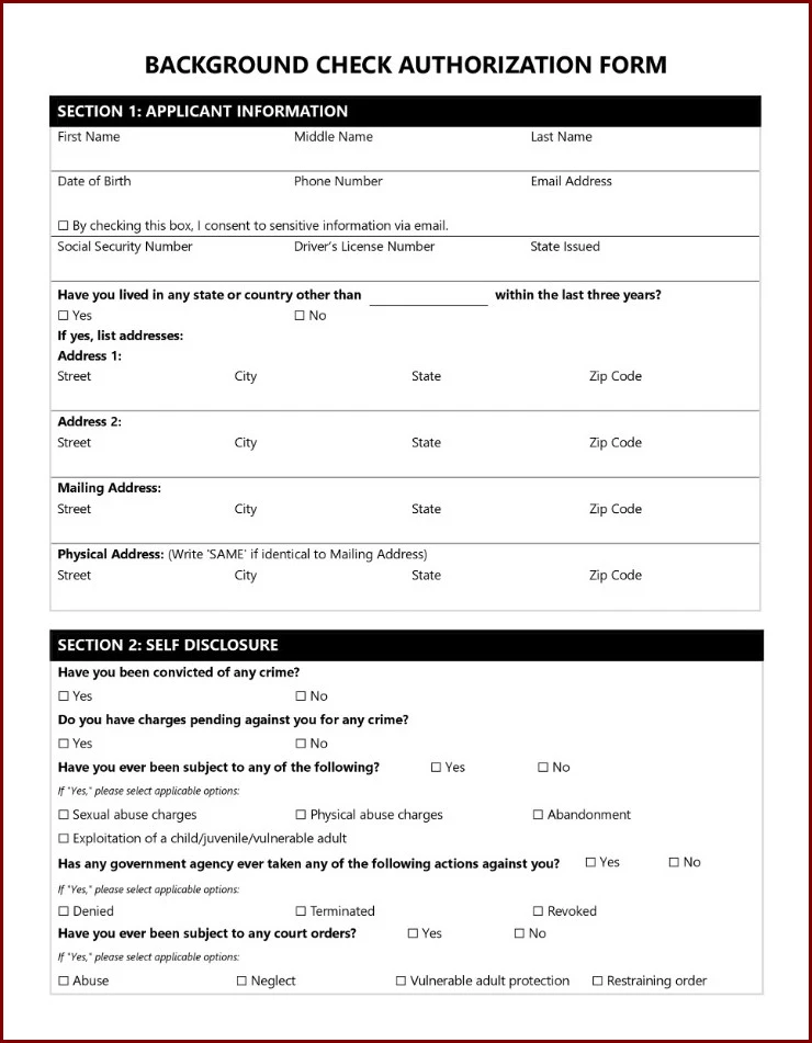 Example of Background Check Authorization Form