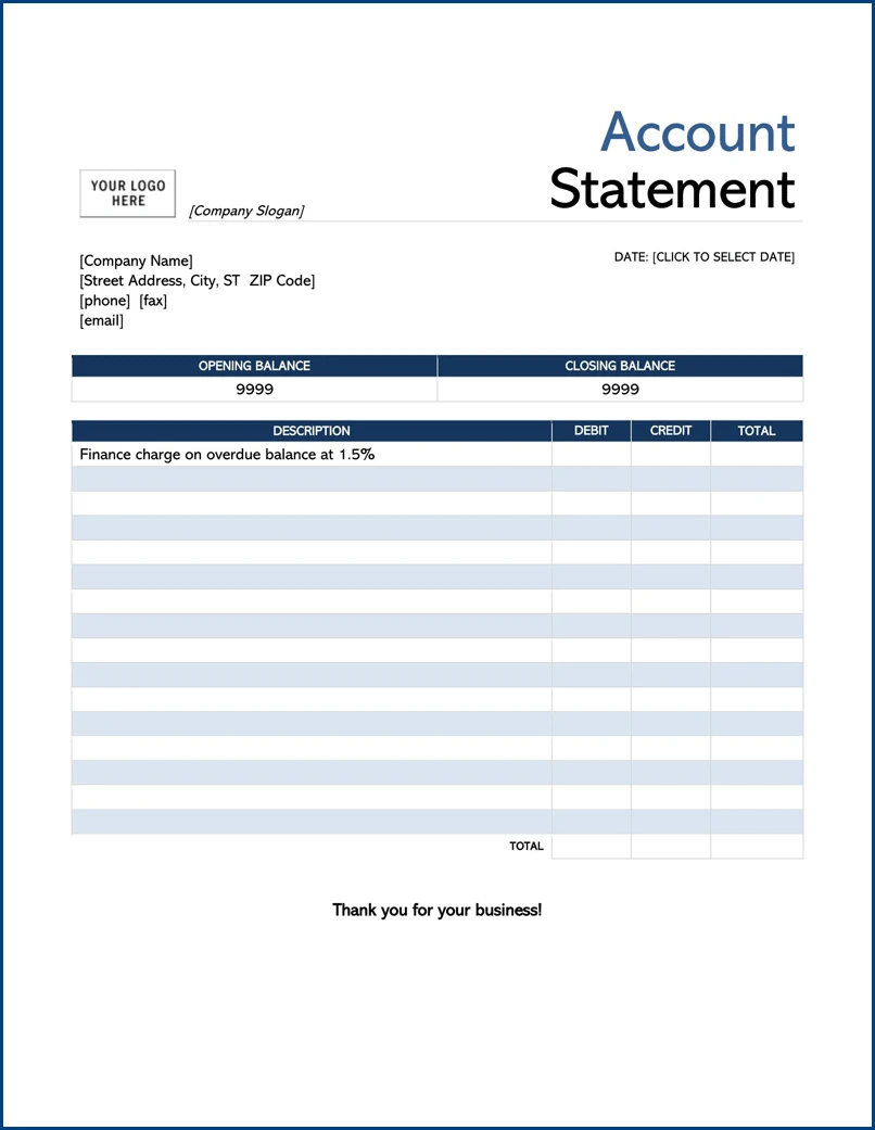 Example of Bank Statement Template