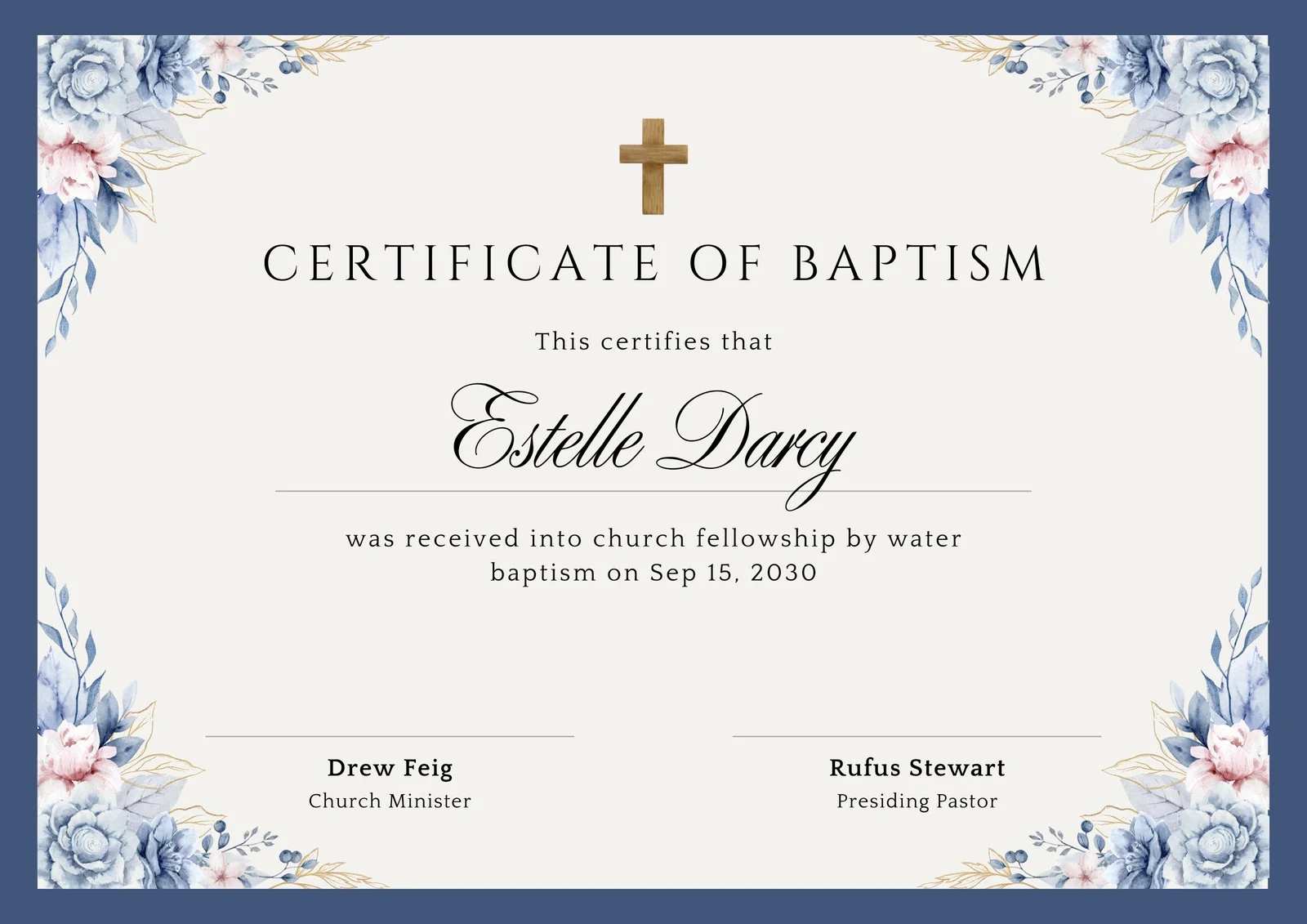Example of Baptism Certificate Template