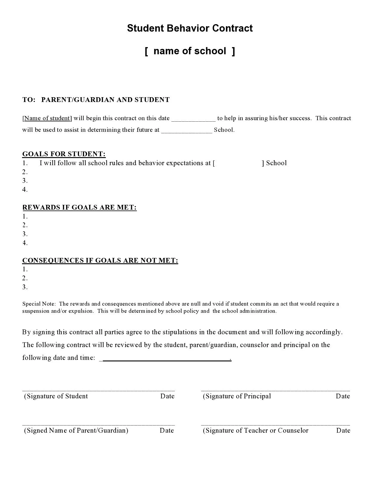Example of Behavior Contract Template