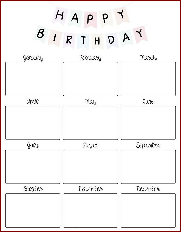 Example of Birthday Calendar Template