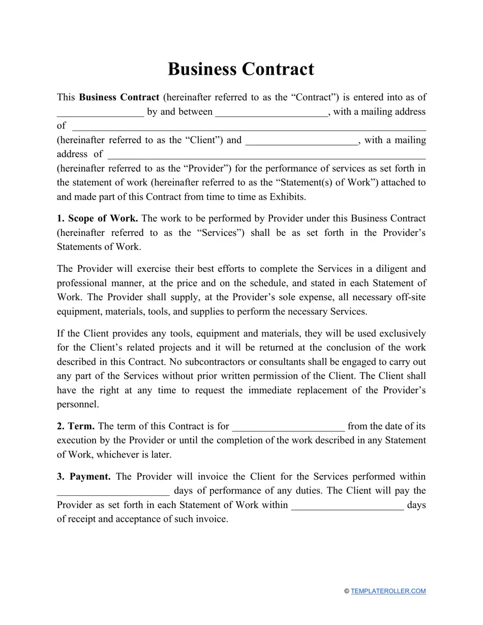 Example of Business Agreement Template