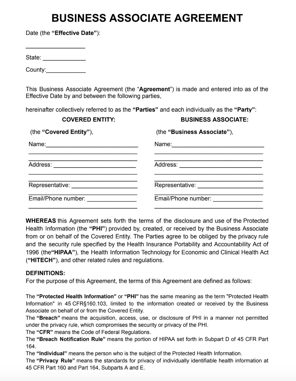 Example of Business Associate Agreement Template
