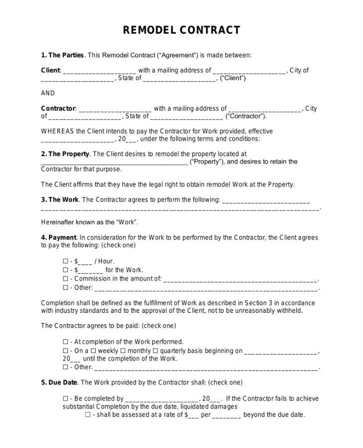 Remodeling Contract Template Remodeling Contract Template