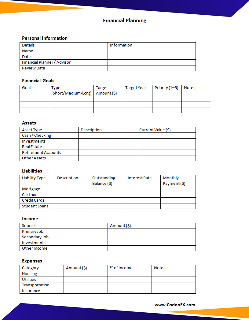 Financial Planning Template Financial Planning Template