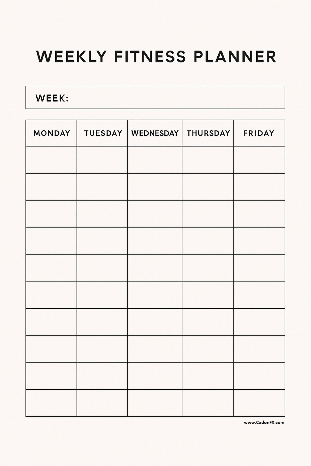 Fitness Planner Template Simple Weekly Fitness Planner Template