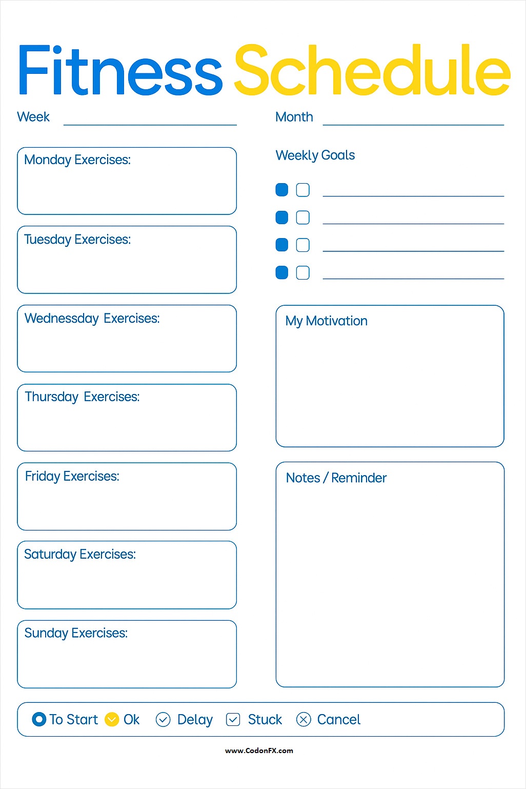 Simple Fitness Schedule Template