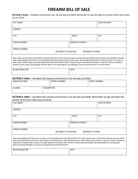 Gun Bill of Sale Template Gun Bill of Sale Template
