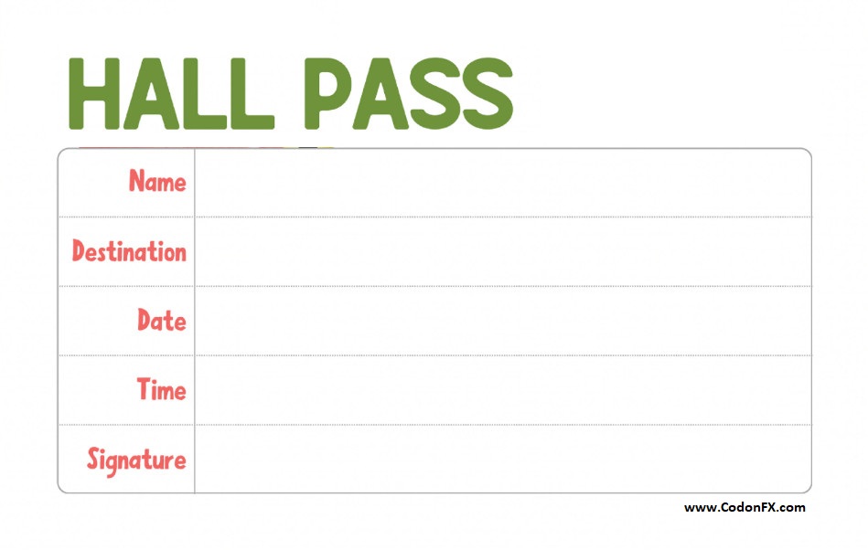 Hall Passes Template Simple Hall Passes Template