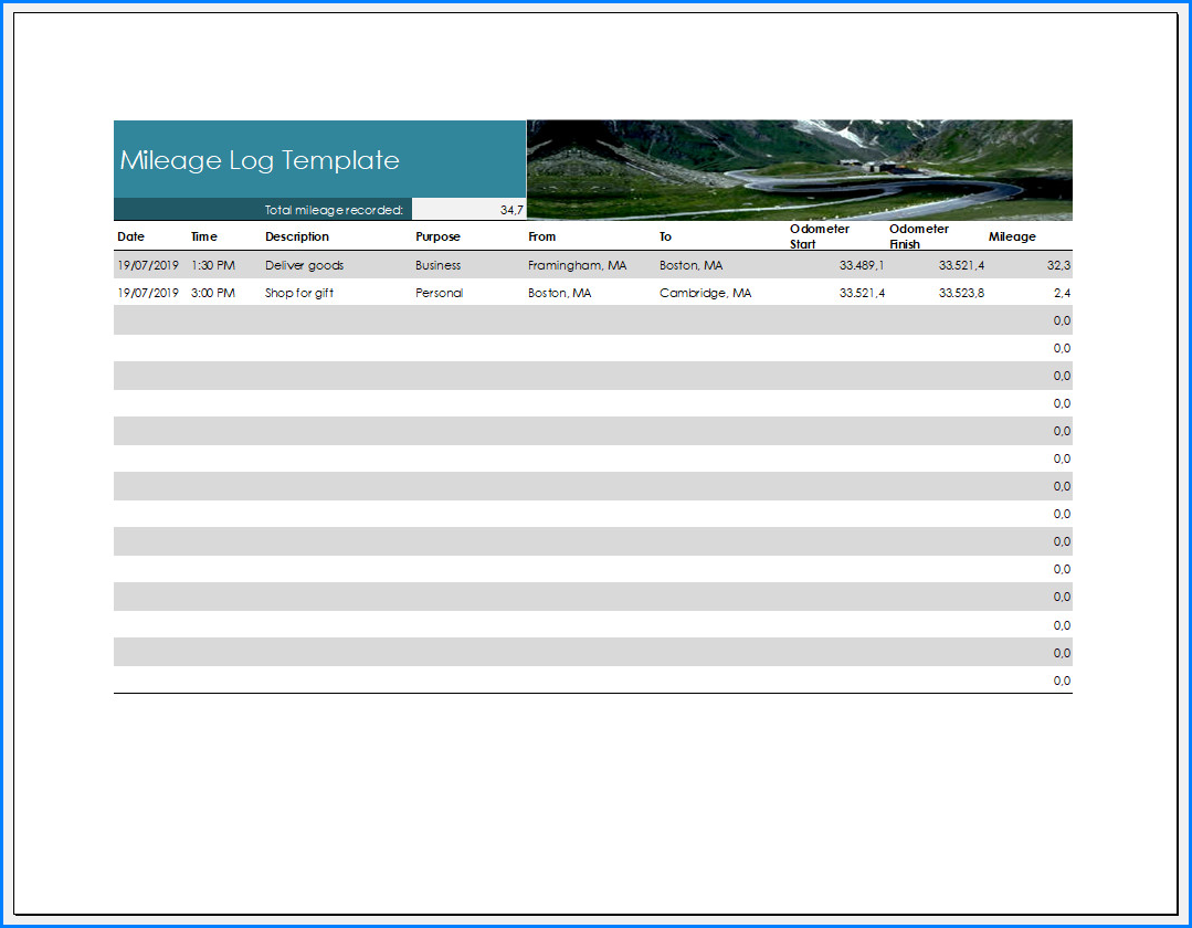 Mileage Log Template Mileage Log Template