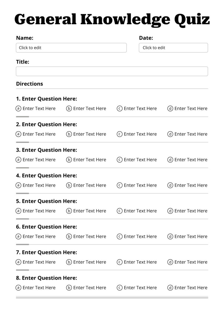 Multiple Choice Quiz Template Word Multiple Choice Quiz Template Word