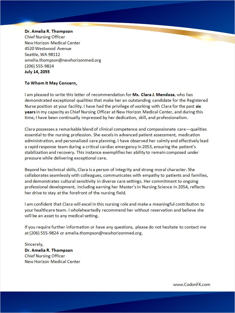 Free Nursing Letter of Recommendation Template