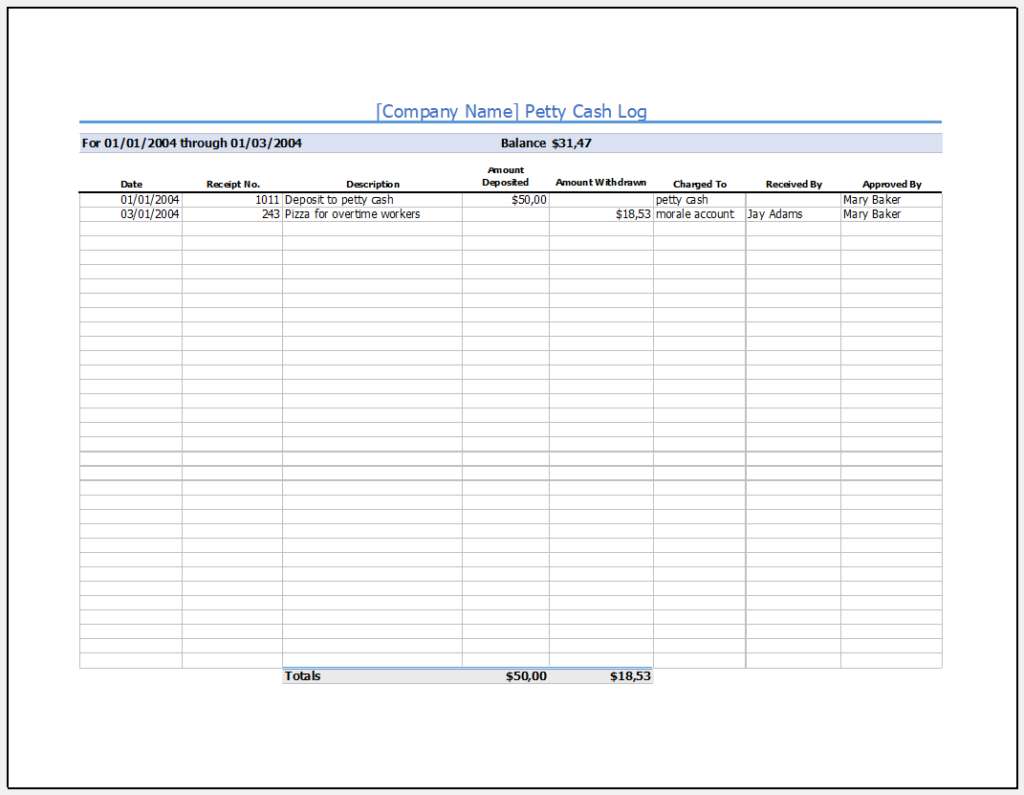 Free Petty Cash Log Template (Excel)