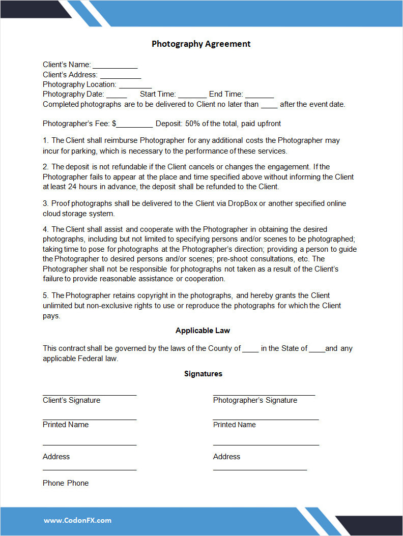 Photography Agreement Template Simple Photography Agreement Template Word