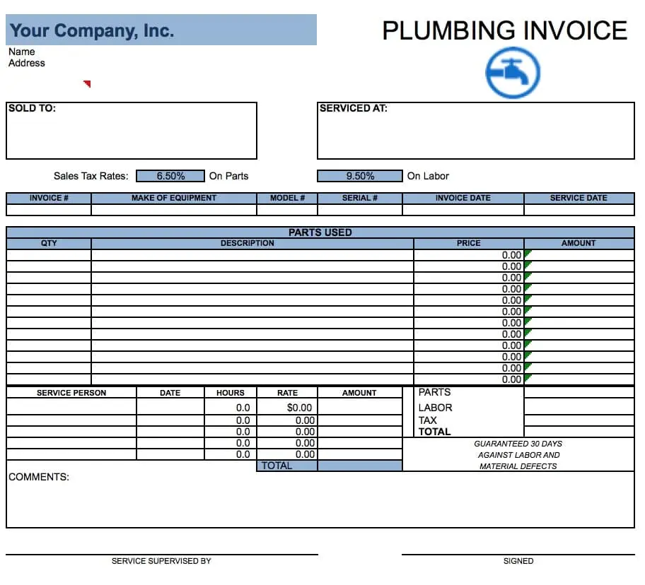 Simple Plumbing Invoice Template
