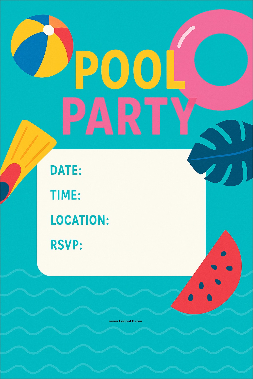 Simple Pool Party Invitation Template