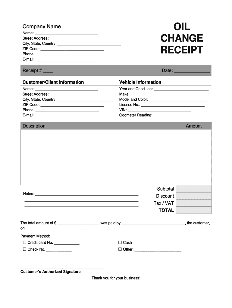 Printable Oil Change Receipt Template Printable Oil Change Receipt Template