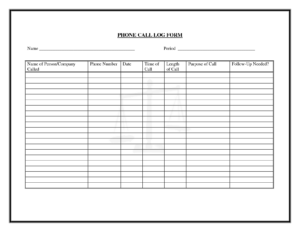 Printable Phone Call Log Template