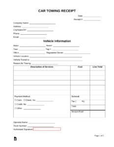 Printable Towing Receipt Template