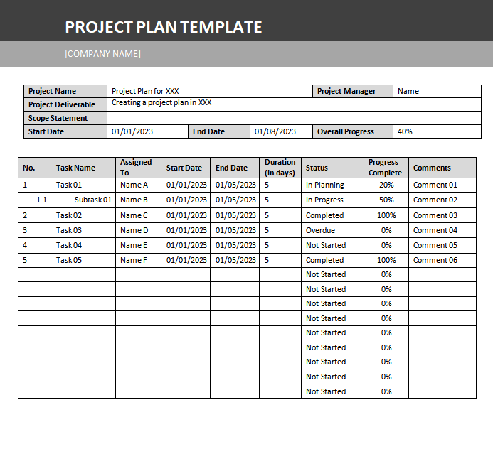 Project Plan Template Example Project Plan Template Example