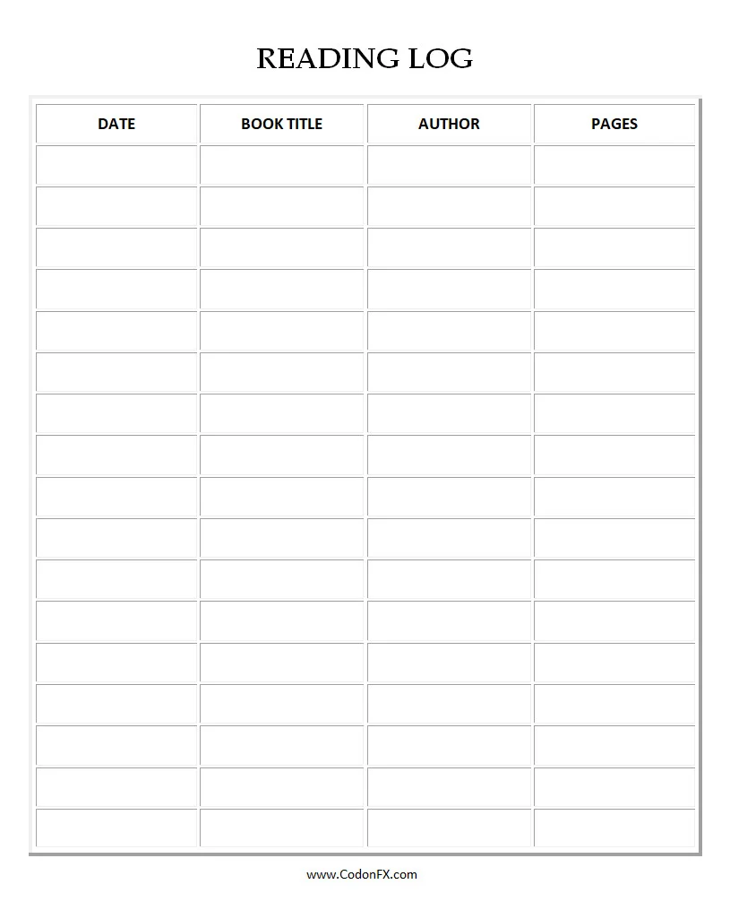 Reading Log Template Simple Reading Log Template Word