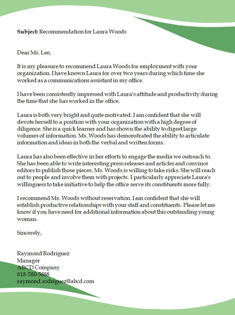 Reference Letter Template for an Employee