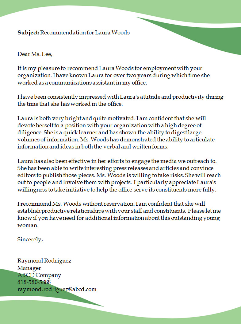 Reference Letter Template for an Employee Reference Letter Template for an Employee