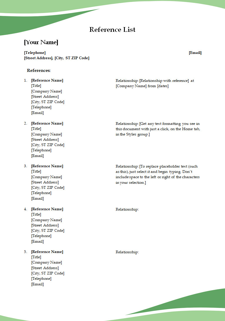 Reference List Template Reference List Template
