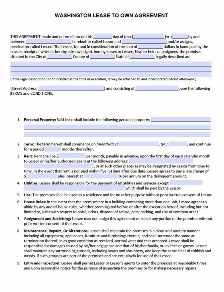 Own Use Form Rent To Own Contract Form For Houses
