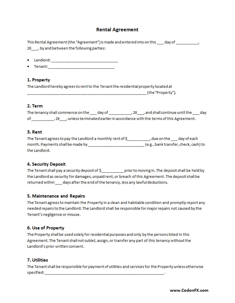 Rental Agreement Template Rental Agreement Template