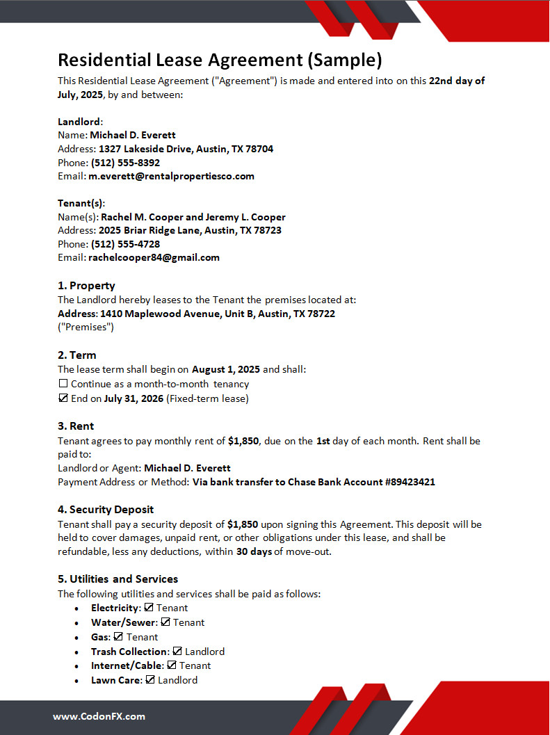 Residential Lease Agreement Template Residential Lease Agreement Template