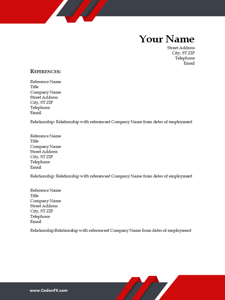 Resume References Template Resume References Template