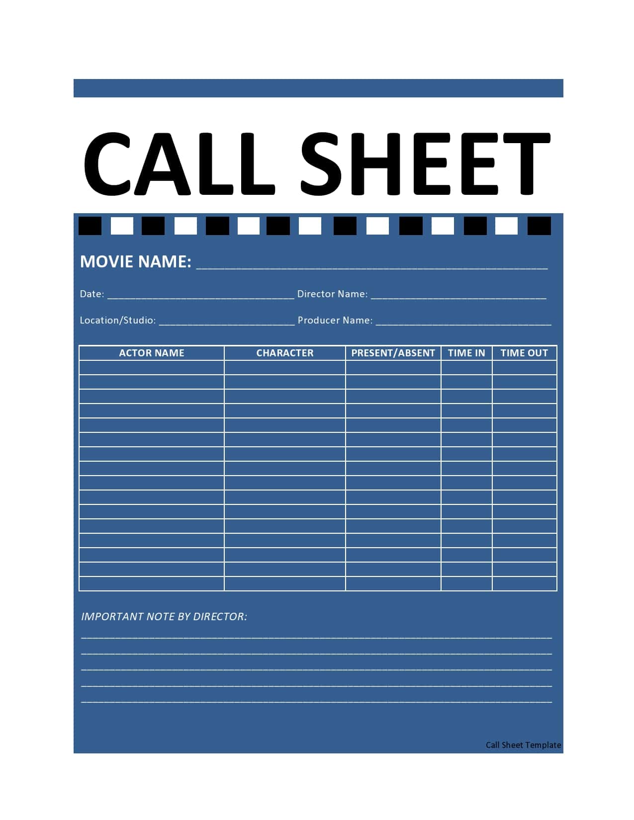 Sample Call Sheet Template Sample Call Sheet Template