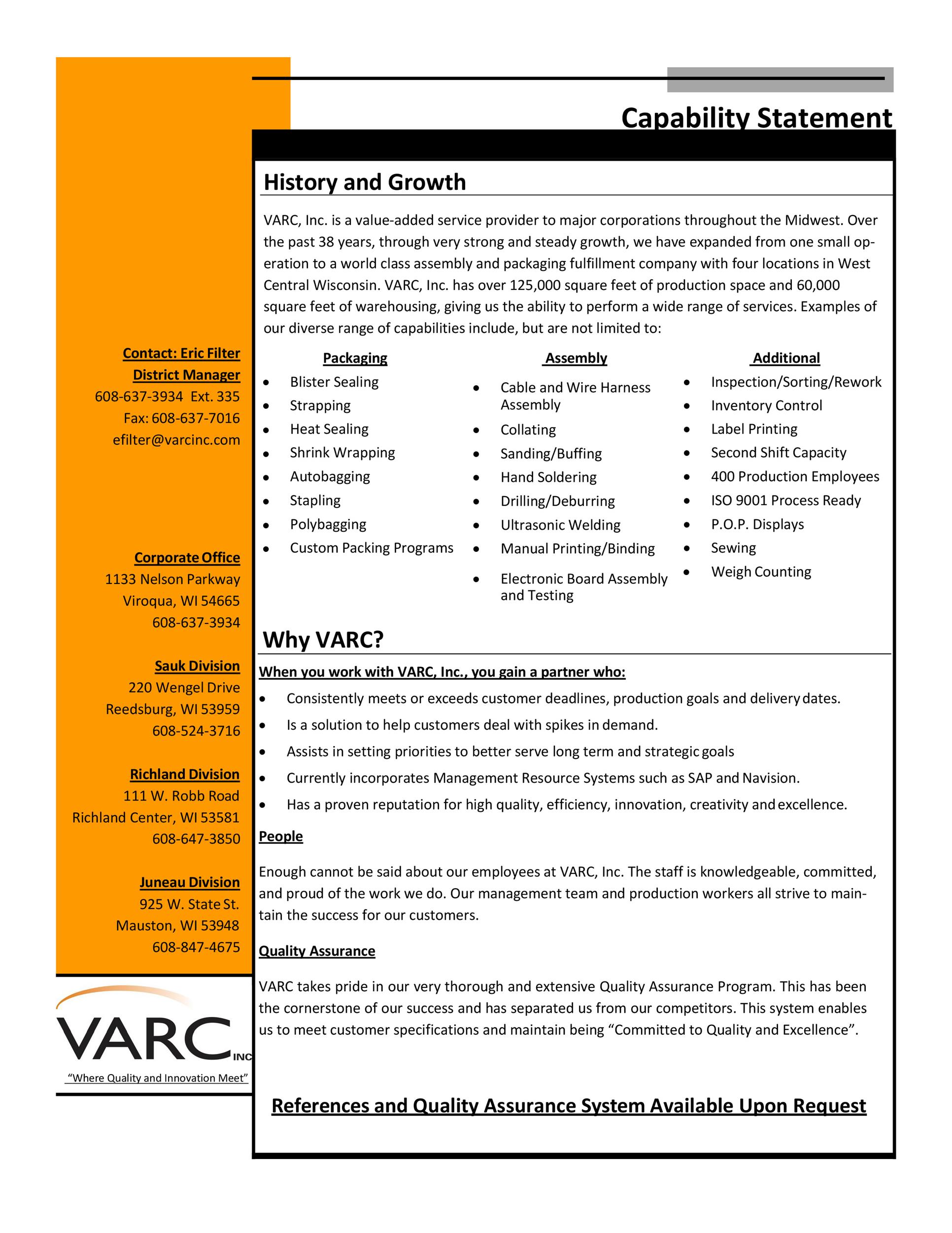 Sample Capability Statement Template Sample Capability Statement Template