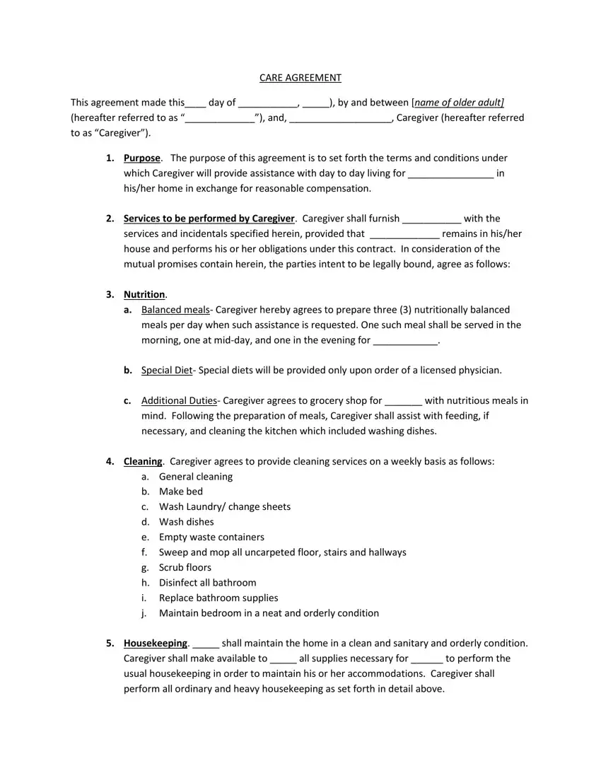 Sample Caregiver Agreement Template Sample Caregiver Agreement Template