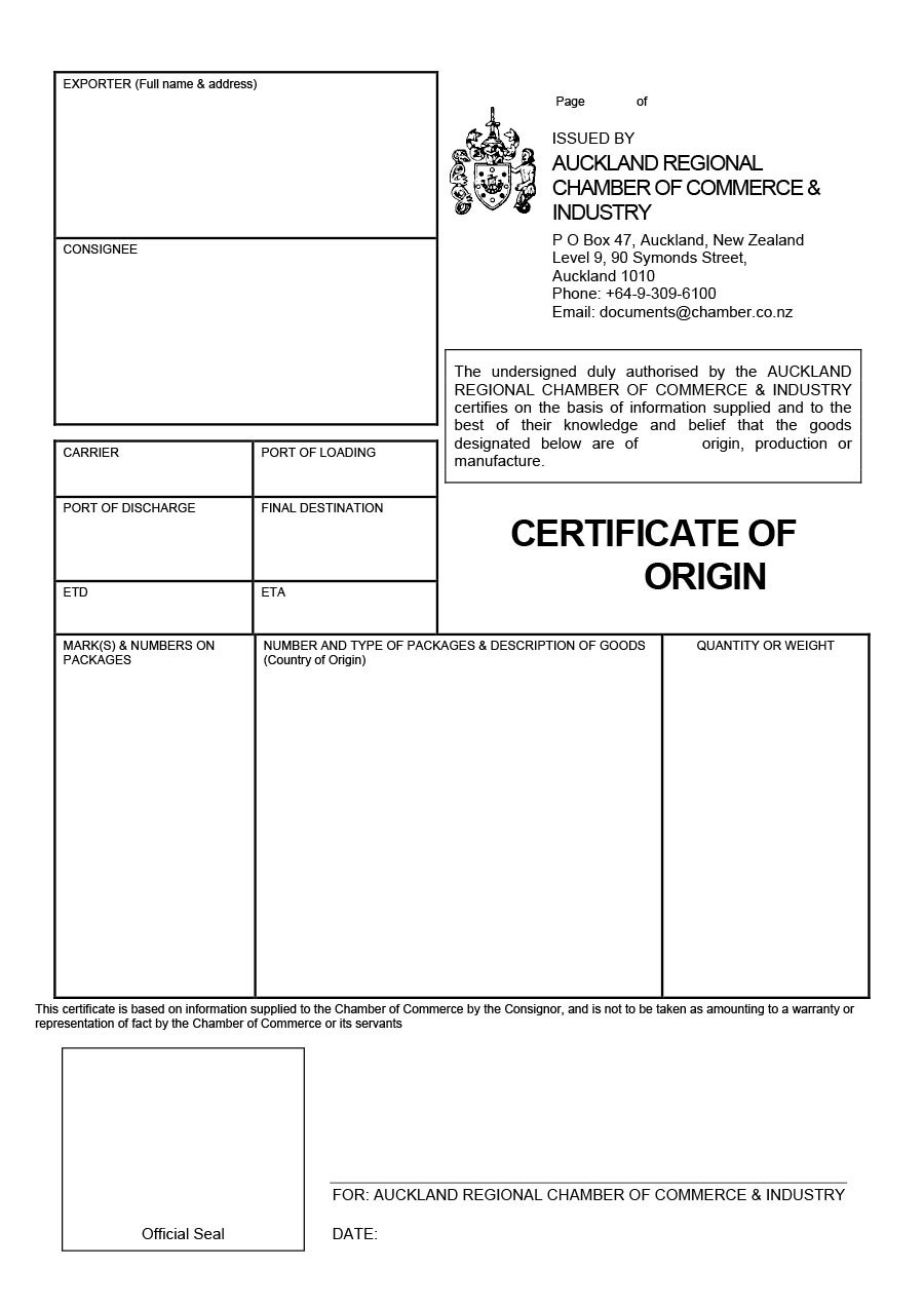 Sample Certificate of Origin Template Sample Certificate of Origin Template