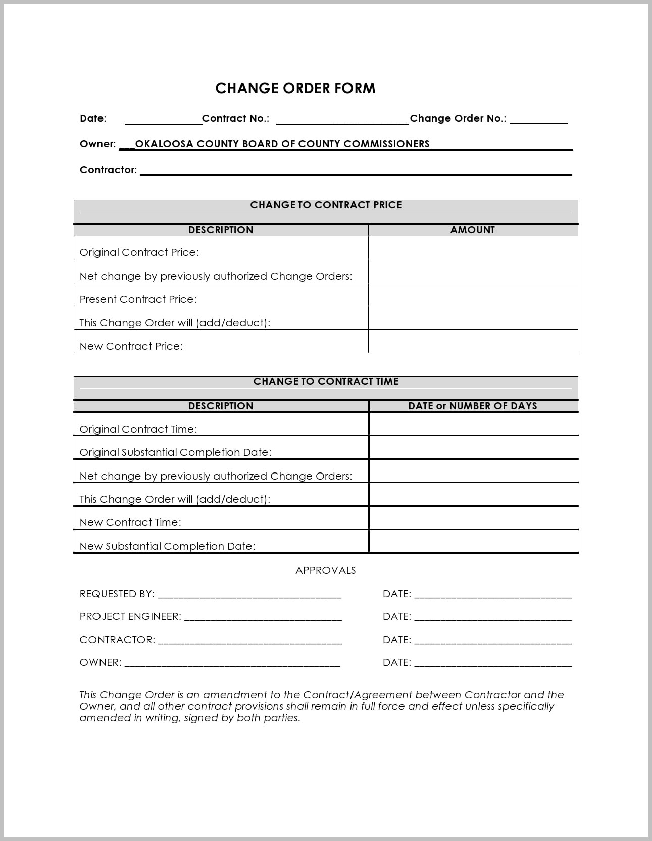 Sample Change Order Template Sample Change Order Template